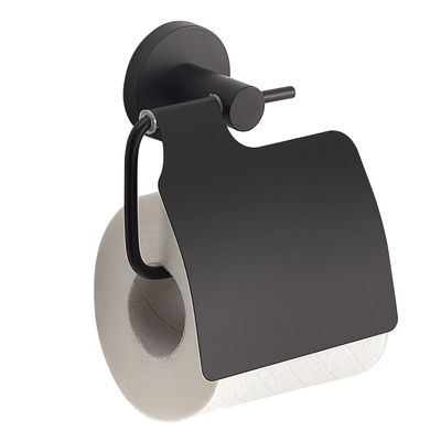 Porte-rouleau avec couvercle Felce en noir mat