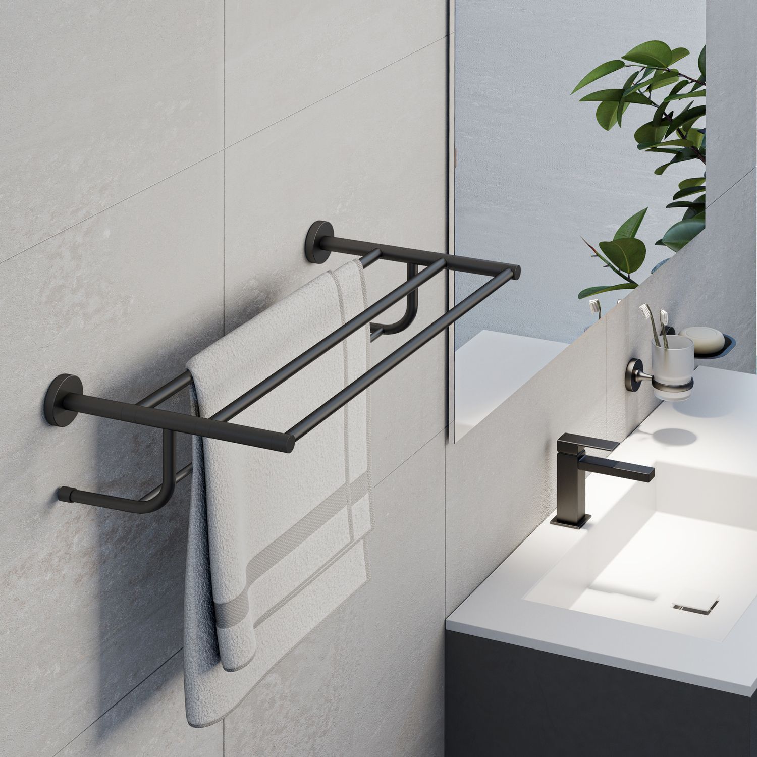 Felce Matte Black Towel Rack Tray