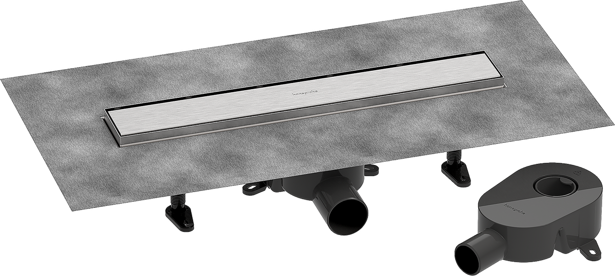 ​Pack complet Hansgrohe RainDrain Go pour installation caniveau de douche à carreler 500 mm en acier inoxydable brossé