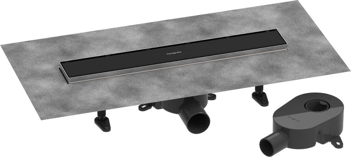 ​Pack complet Hansgrohe RainDrain Go pour installation caniveau de douche à carreler 500 mm, en noir mat