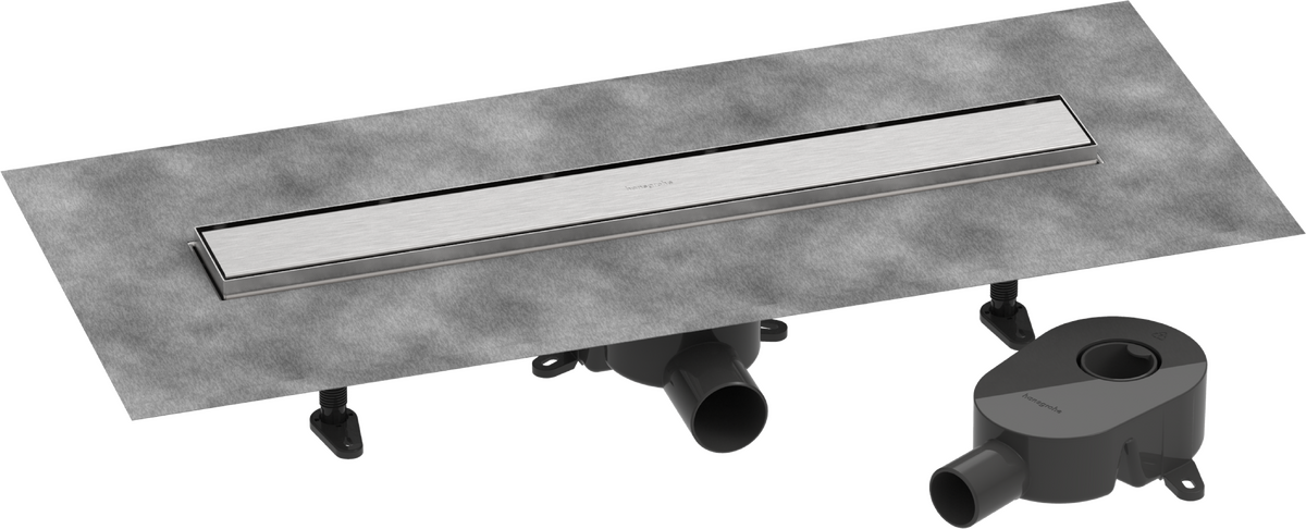 ​Pack complet Hansgrohe RainDrain Go pour installation caniveau de douche à carreler 600 mm en acier inoxydable brossé