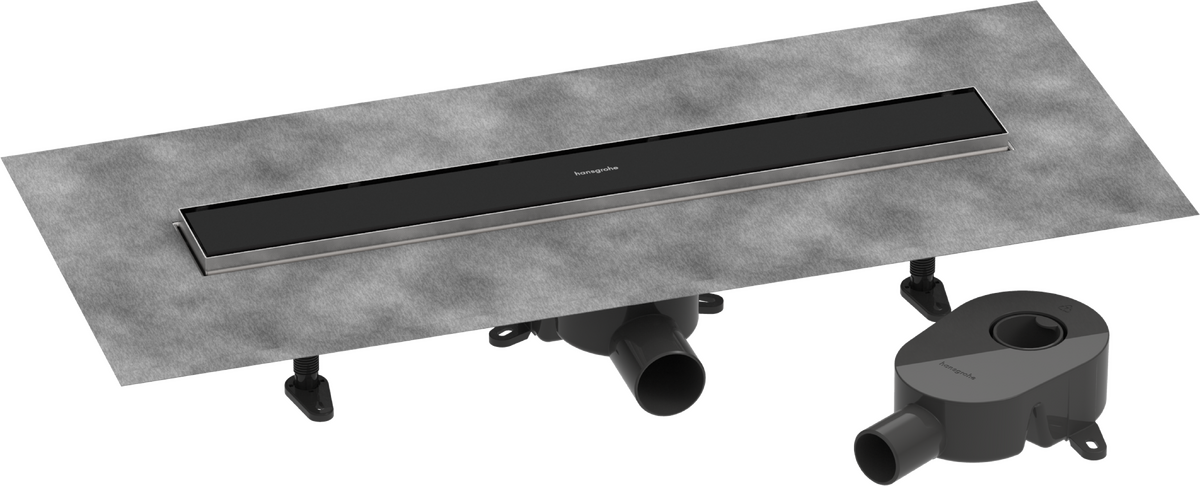 ​Pack complet Hansgrohe RainDrain Go pour installation caniveau de douche à carreler 600 mm, en noir mat