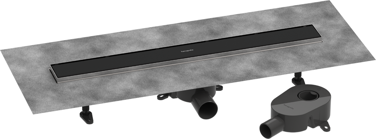 ​Pack complet Hansgrohe RainDrain Go pour installation caniveau de douche à carreler 700 mm, en noir mat