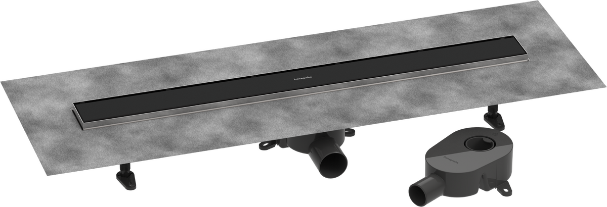 ​Pack complet Hansgrohe RainDrain Go pour installation caniveau de douche à carreler 800 mm, en noir mat