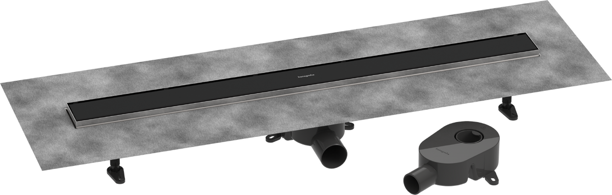 ​Pack complet Hansgrohe RainDrain Go pour installation caniveau de douche à carreler 900 mm, en noir mat