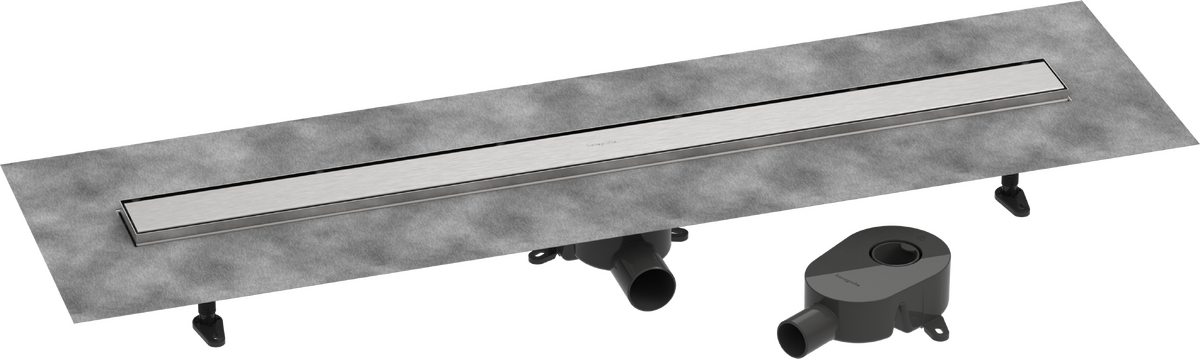 ​Pack complet Hansgrohe RainDrain Go pour installation caniveau de douche à carreler 1000 mm en acier inoxydable brossé