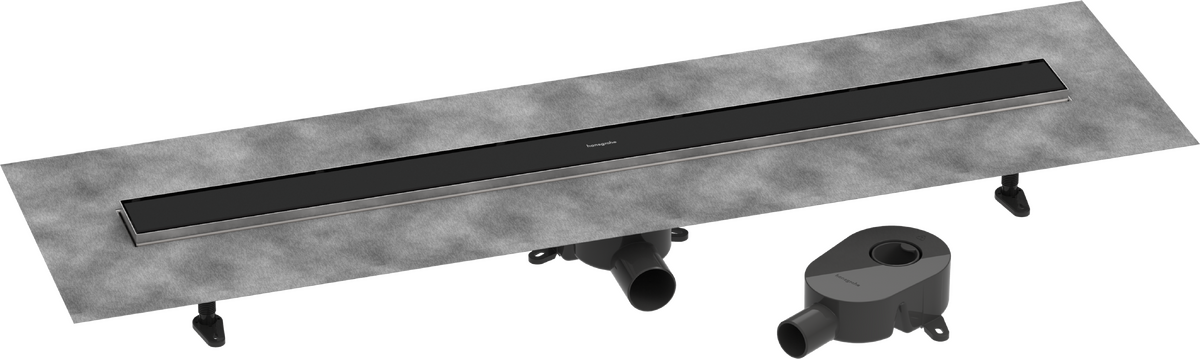 ​Pack complet Hansgrohe RainDrain Go pour installation caniveau de douche à carreler 1000 mm, en noir mat