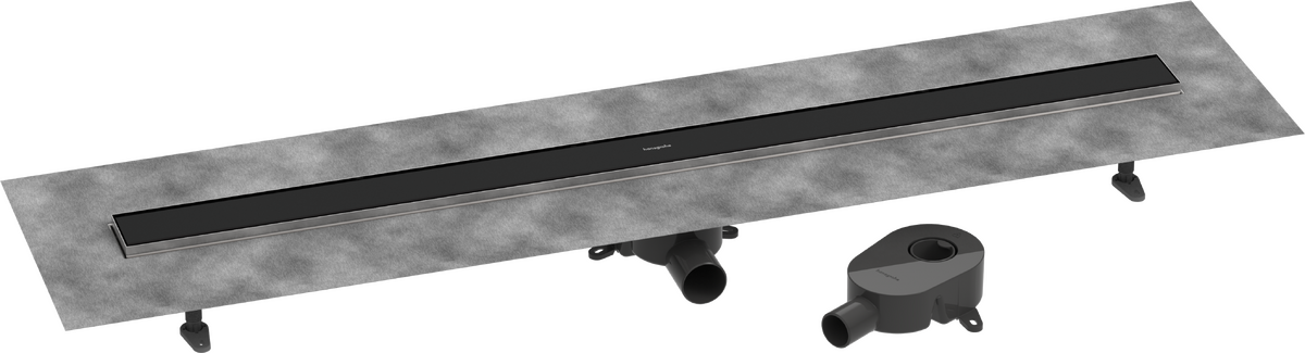 ​Pack complet Hansgrohe RainDrain Go pour installation caniveau de douche à carreler 1200 mm, en noir mat