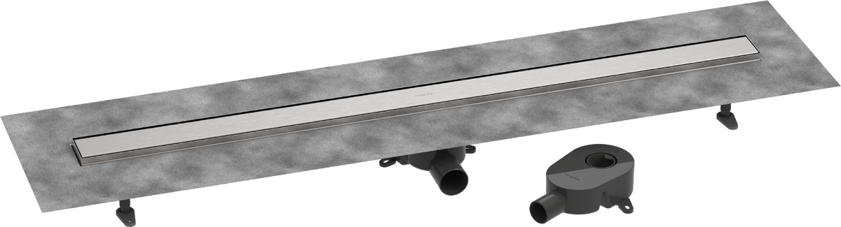 ​Pack complet Hansgrohe RainDrain Go pour installation caniveau de douche à carreler 1200 mm en acier inoxydable brossé