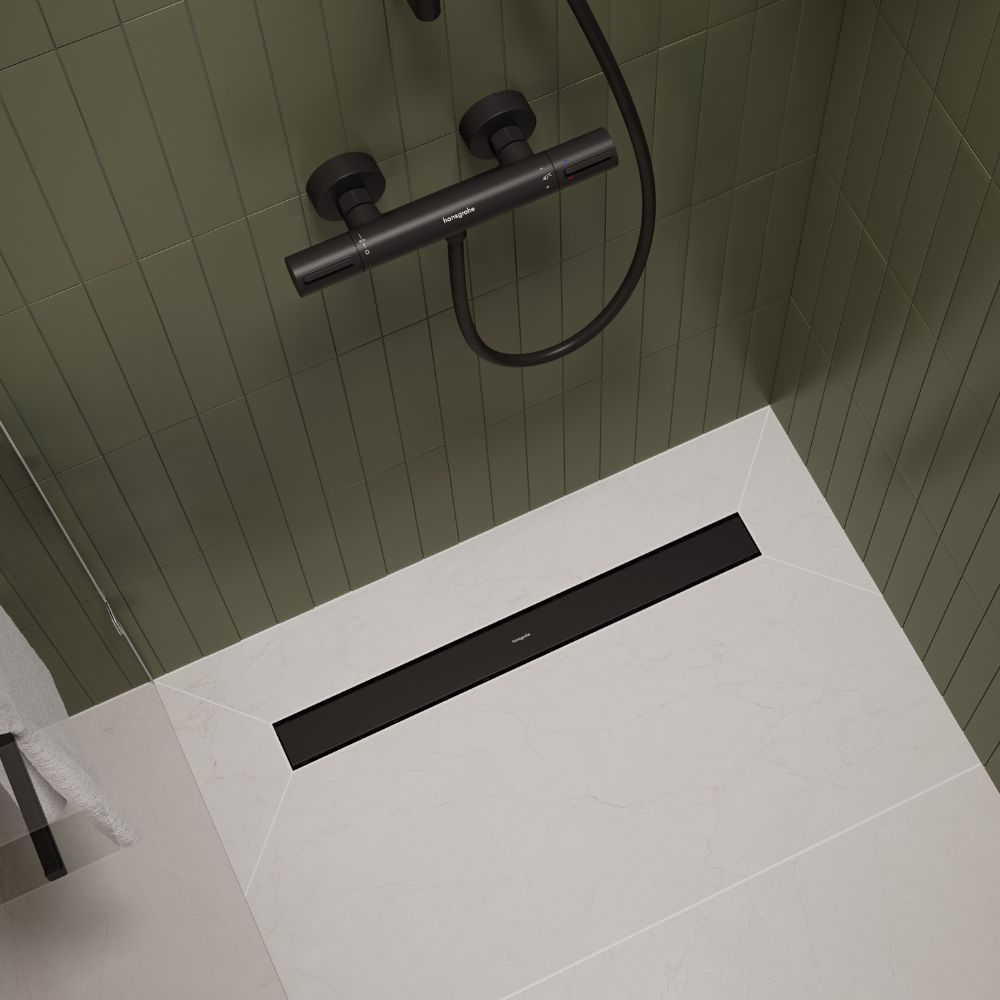 Pack complet Hansgrohe RainDrain Go pour installation caniveau de douche à carreler 500 mm, en noir mat - débit d'évacuation 31 L/min — vue 2