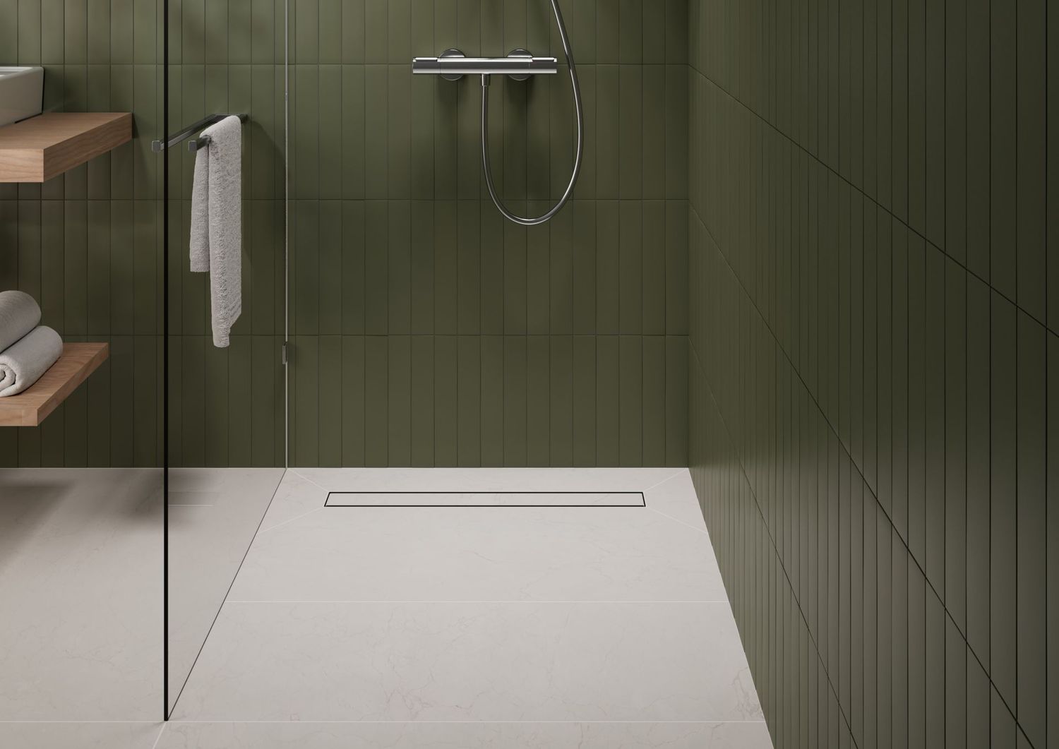 Pack complet Hansgrohe RainDrain Go pour installation caniveau de douche à carreler 1200 mm en acier inoxydable brossé - débit d'évacuation 31 L/min — vue 3