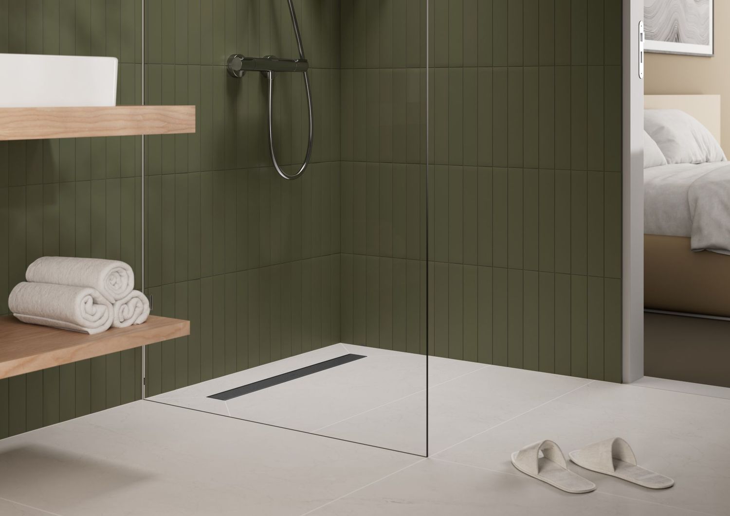 Pack complet Hansgrohe RainDrain Go pour installation caniveau de douche à carreler 1200 mm, en noir mat - débit d'évacuation 31 L/min — vue 2
