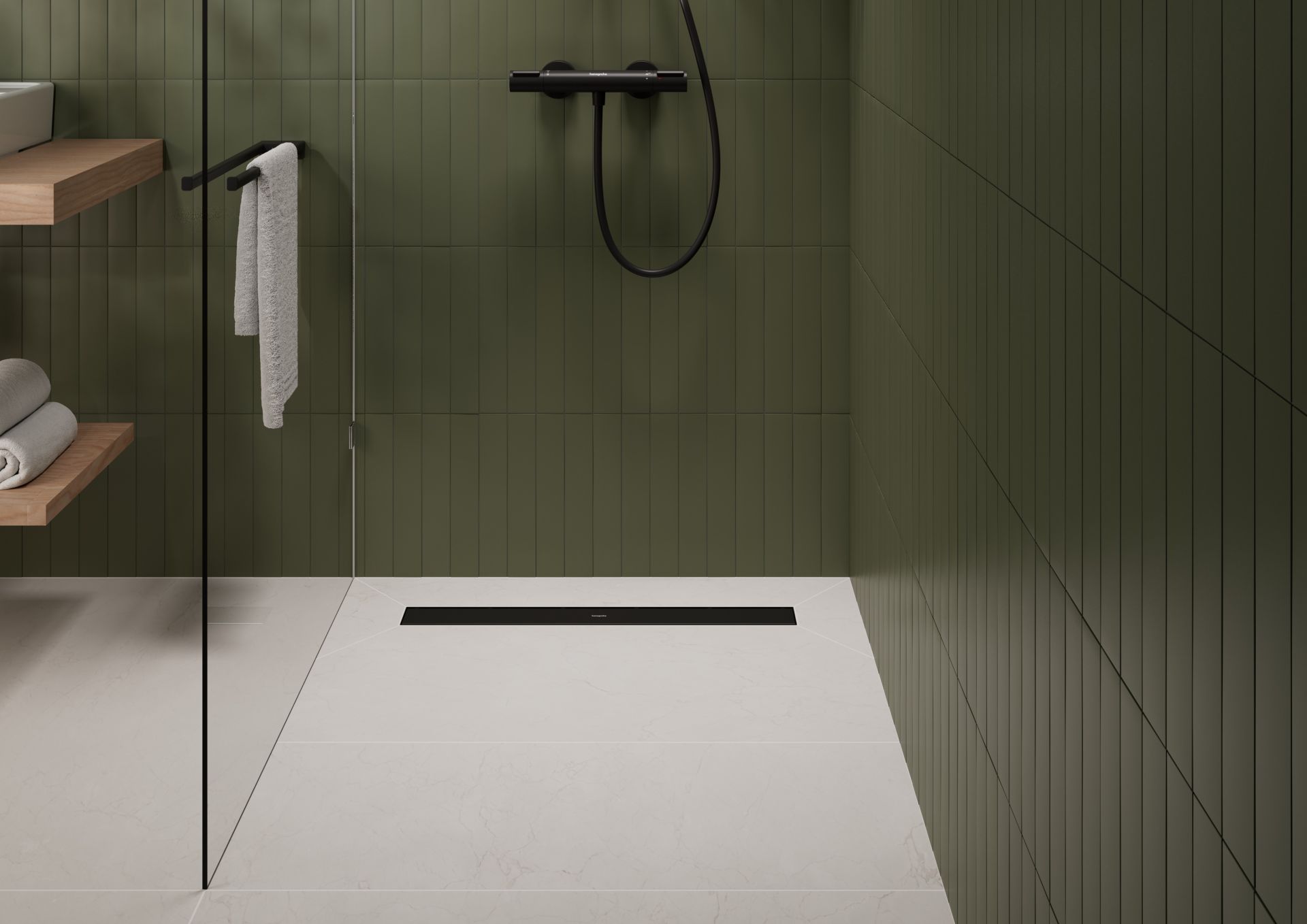 ​Pack complet Hansgrohe RainDrain Go pour installation caniveau de douche à carreler 500 mm, en noir mat - débit d'évacuation 31 L/min - vue 3