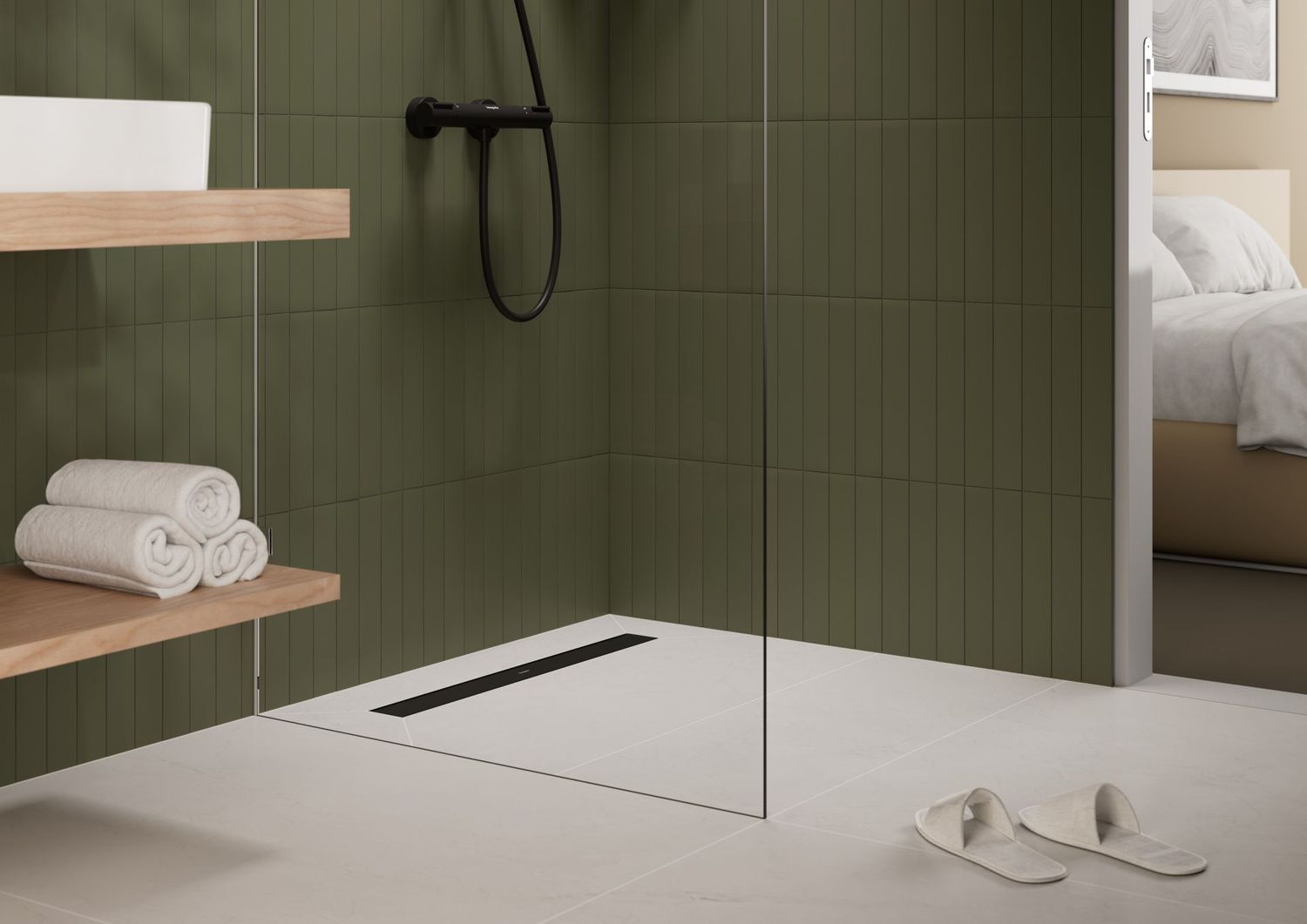 Pack complet Hansgrohe RainDrain Go pour installation caniveau de douche à carreler 500 mm, en noir mat - débit d'évacuation 31 L/min — vue 4