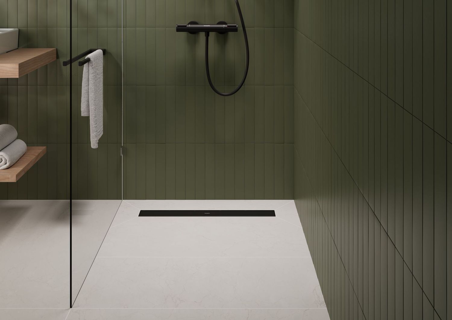 Pack complet Hansgrohe RainDrain Go pour installation caniveau de douche à carreler 600 mm, en noir mat - débit d'évacuation 31 L/min — vue 3