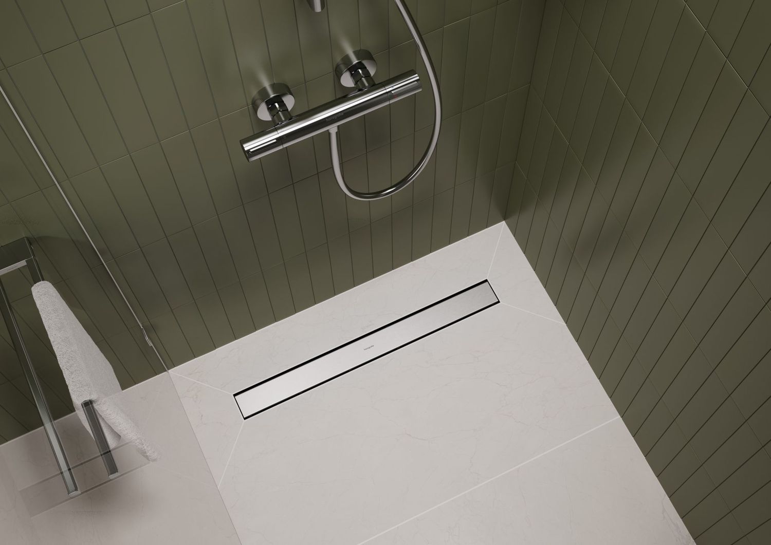 Pack complet Hansgrohe RainDrain Go pour installation caniveau de douche à carreler 700 mm en acier inoxydable brossé - débit d'évacuation 31 L/min — vue 4