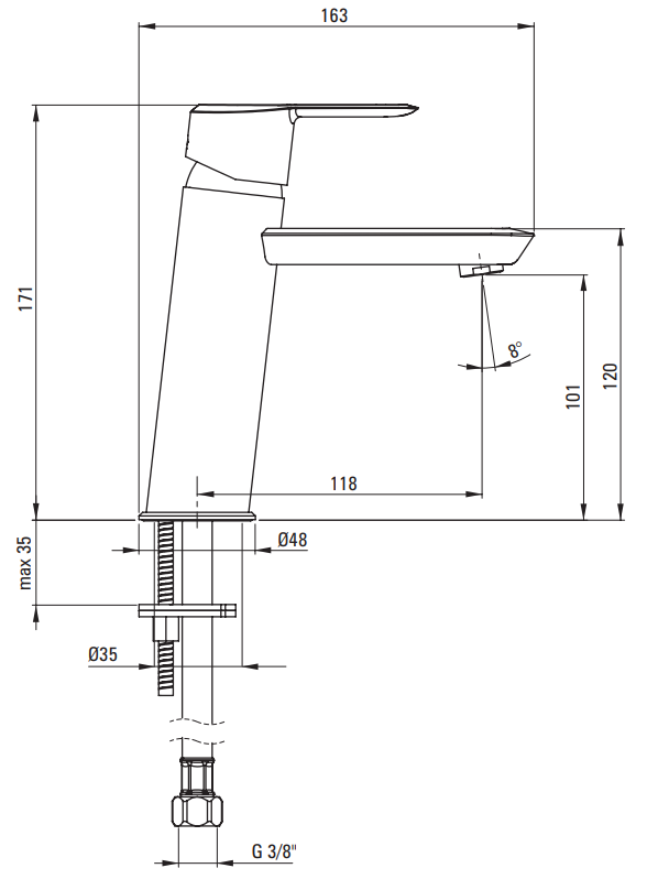 ​Mitigeur de lavabo Deante Arnika 100 sans bonde en noir mat - vue 7