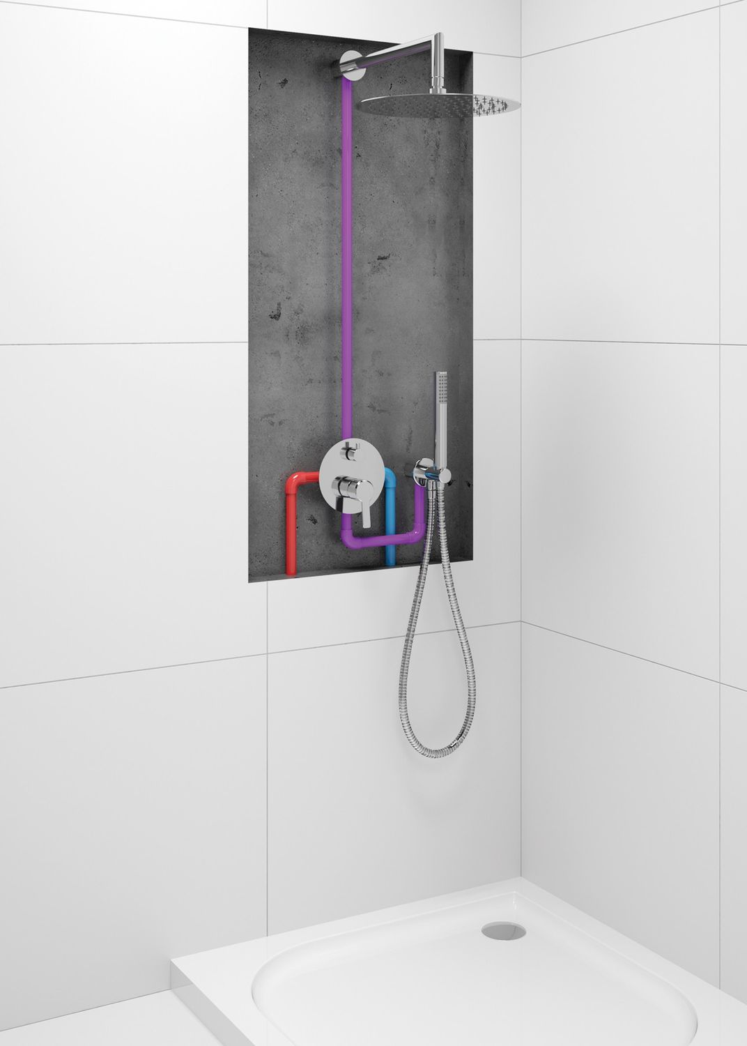 Système de douche encastré Deante Arnika 250 noir mat avec douchette et pommeau de douche rond de 250 mm.