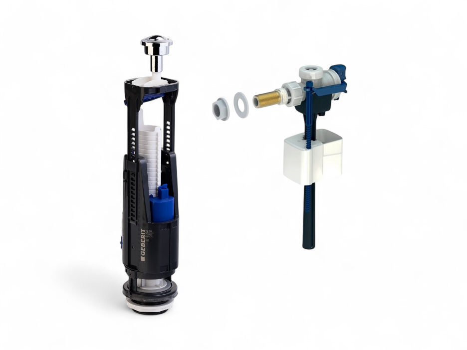 Mécanisme de chasse complet Geberit à double poussoir 3/6 litres + robinet flotteur (pour tout type de réservoirs apparents)