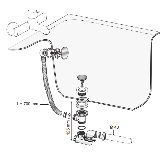 Vidage de baignoire complet Quick-clac Wirquin avec siphon orientable / Norme NF - vue 4