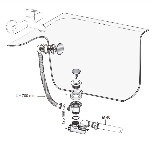Vidage de baignoire complet Quick-clac Wirquin avec siphon orientable / Norme NF — vue 4