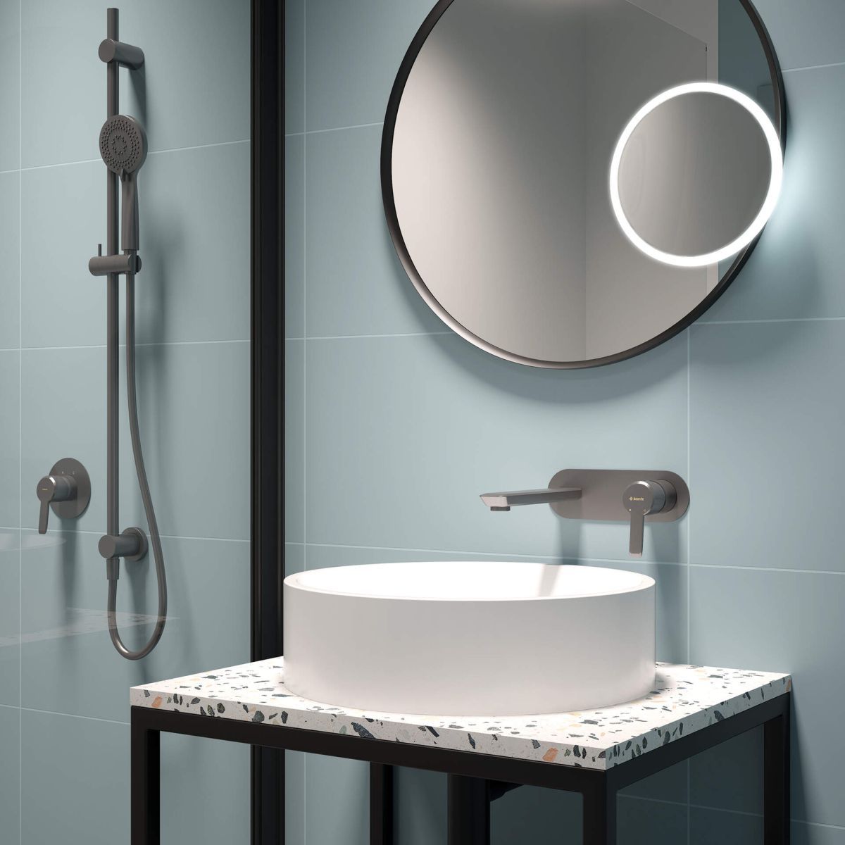 Barre de douche Deante Arnika avec douchette à main 3 jets et flexible en titane — vue 3