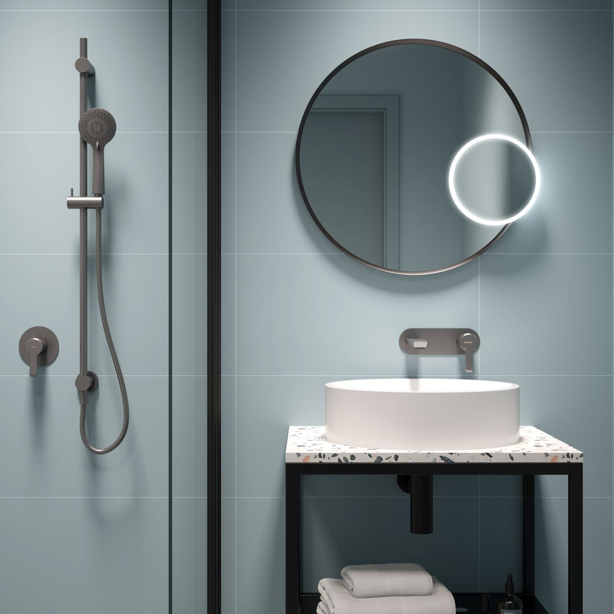 Deante Arnika Shower Bar with 3-Jet Handheld Shower and Titanium Hose