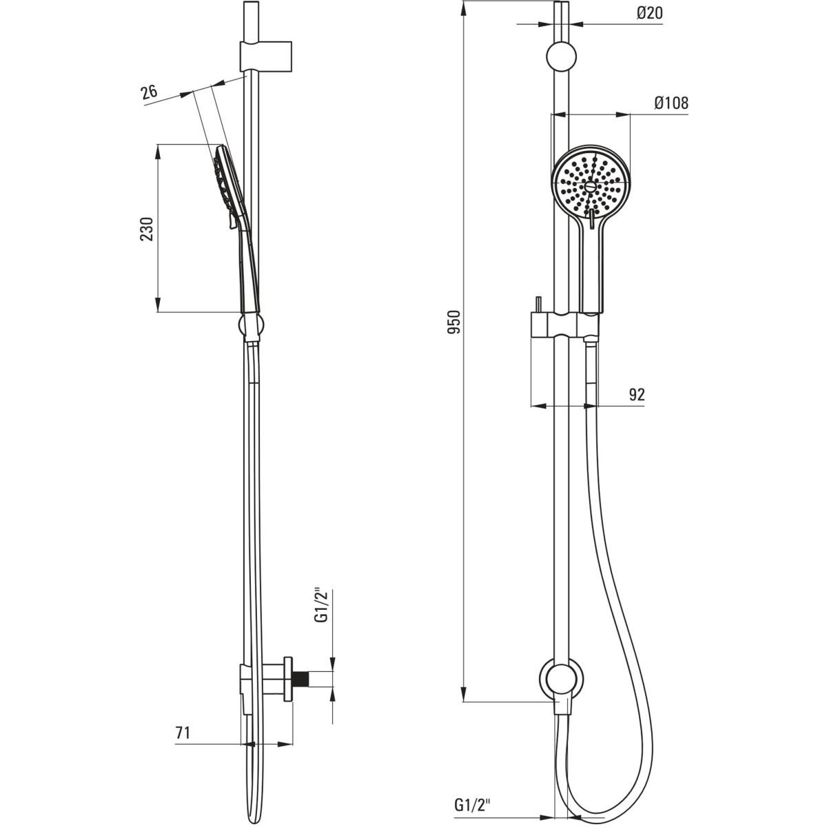 Barre de douche Deante Arnika avec douchette à main 3 jets et flexible en titane — vue 4
