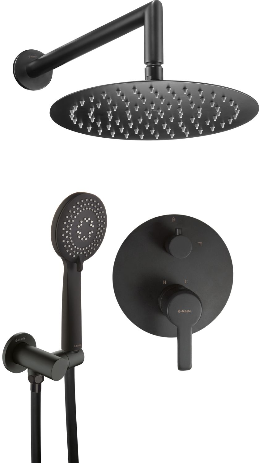 Ensemble de douche encastré Deante Arnika 250 en noir mat