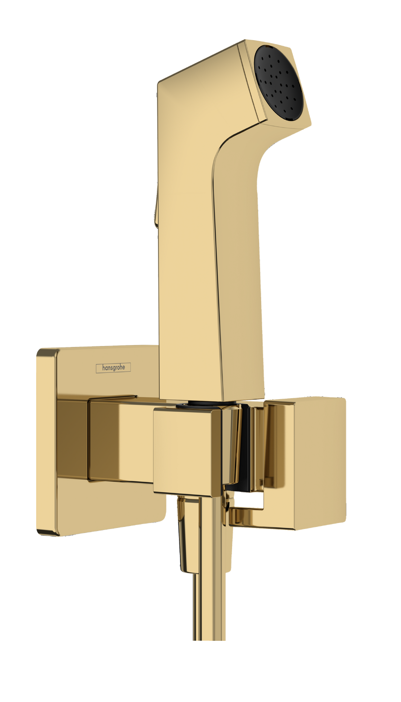 Douchette hygiénique pour WC Hansgrohe E en doré poli pour eau froide avec support et flexible