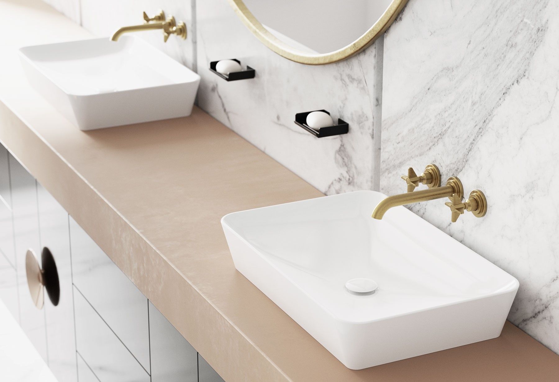 Mélangeur de lavabo 3 trous encastré Deante Temisto 193 mm sans bonde en PVD laiton brossé - vue 5