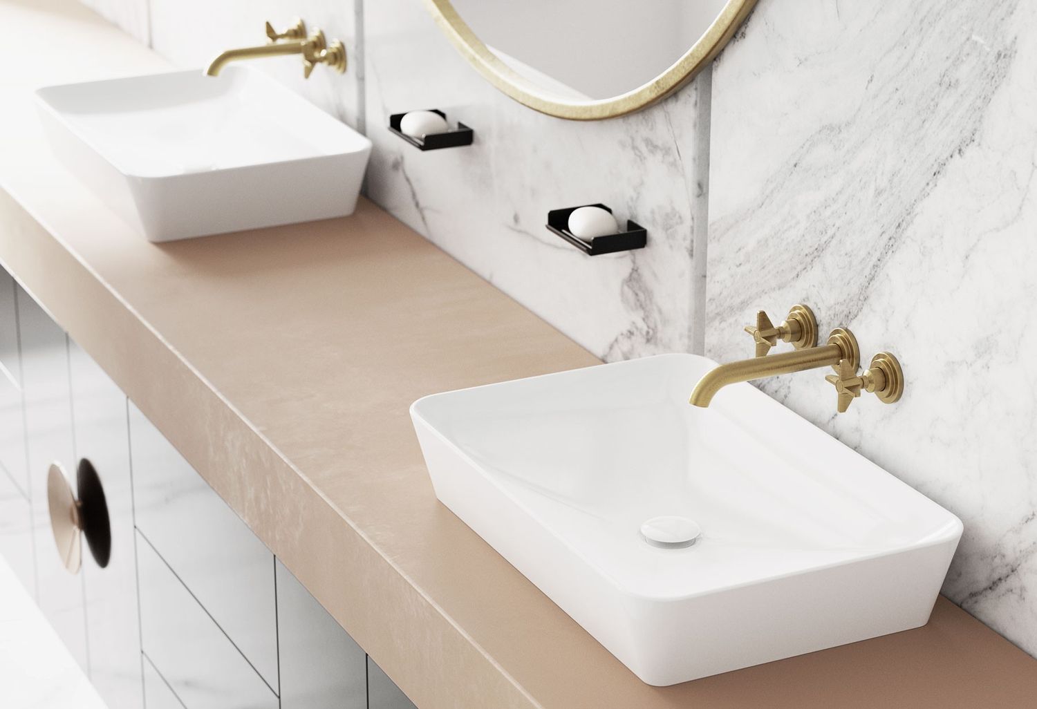 Mélangeur de lavabo 3 trous encastré Deante Temisto 193 mm sans bonde en PVD laiton brossé — vue 5