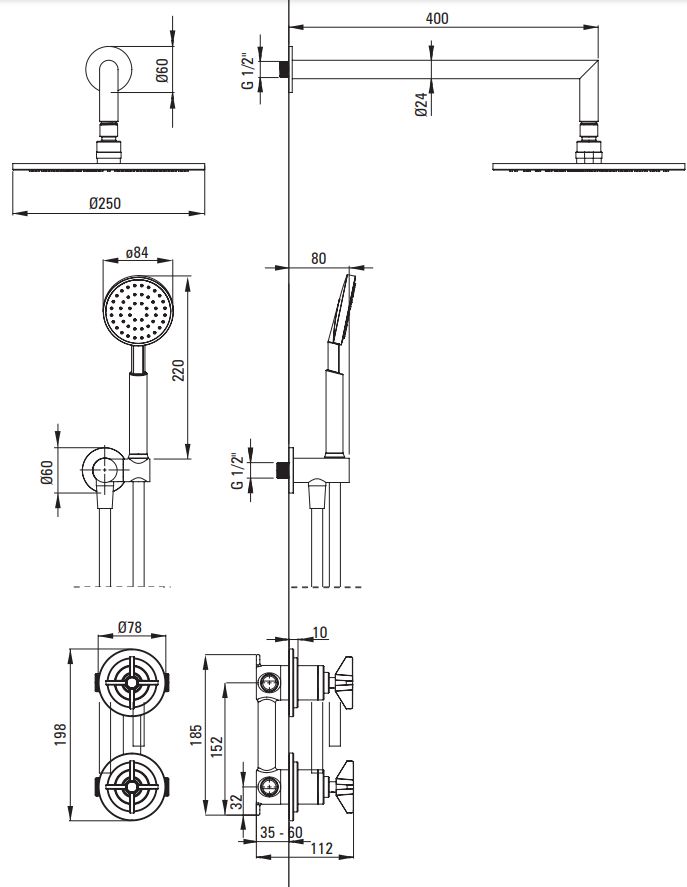 Deante Temisto 250 Chrome Built-in Shower Set