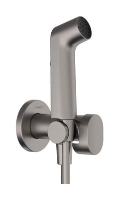 Douchette hygiénique pour WC Hansgrohe S en noir chromé brossé pour eau froide avec support et flexible