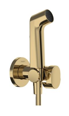 Douchette hygiénique pour WC Hansgrohe S en doré poli pour eau froide avec support et flexible