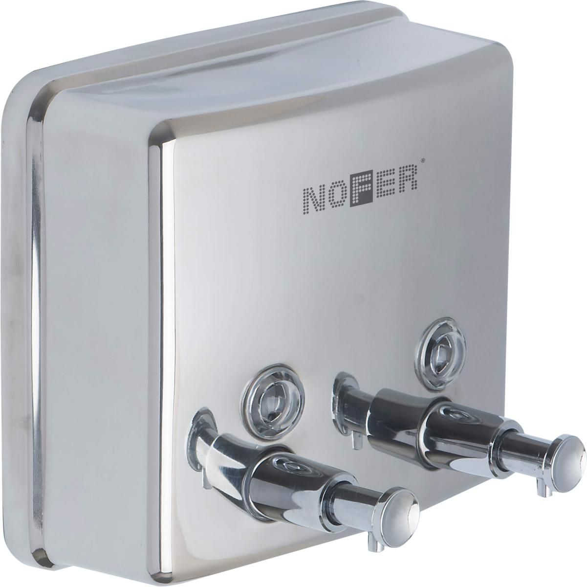 Distributeur de savon liquide mural double Nofer en chromé brillant
