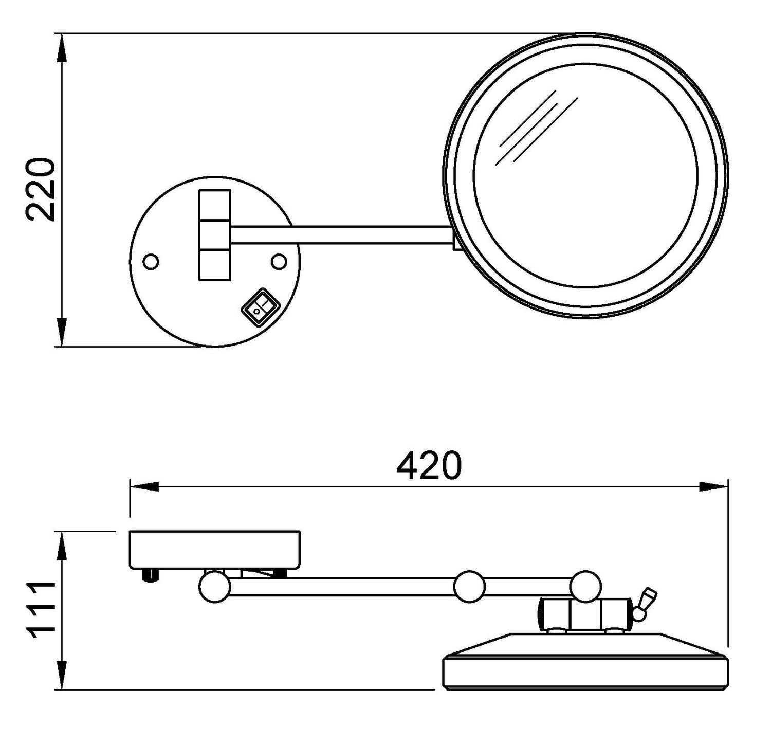 LED Extendable Magnifying Mirror Nofer Vanity in Bright Chrome