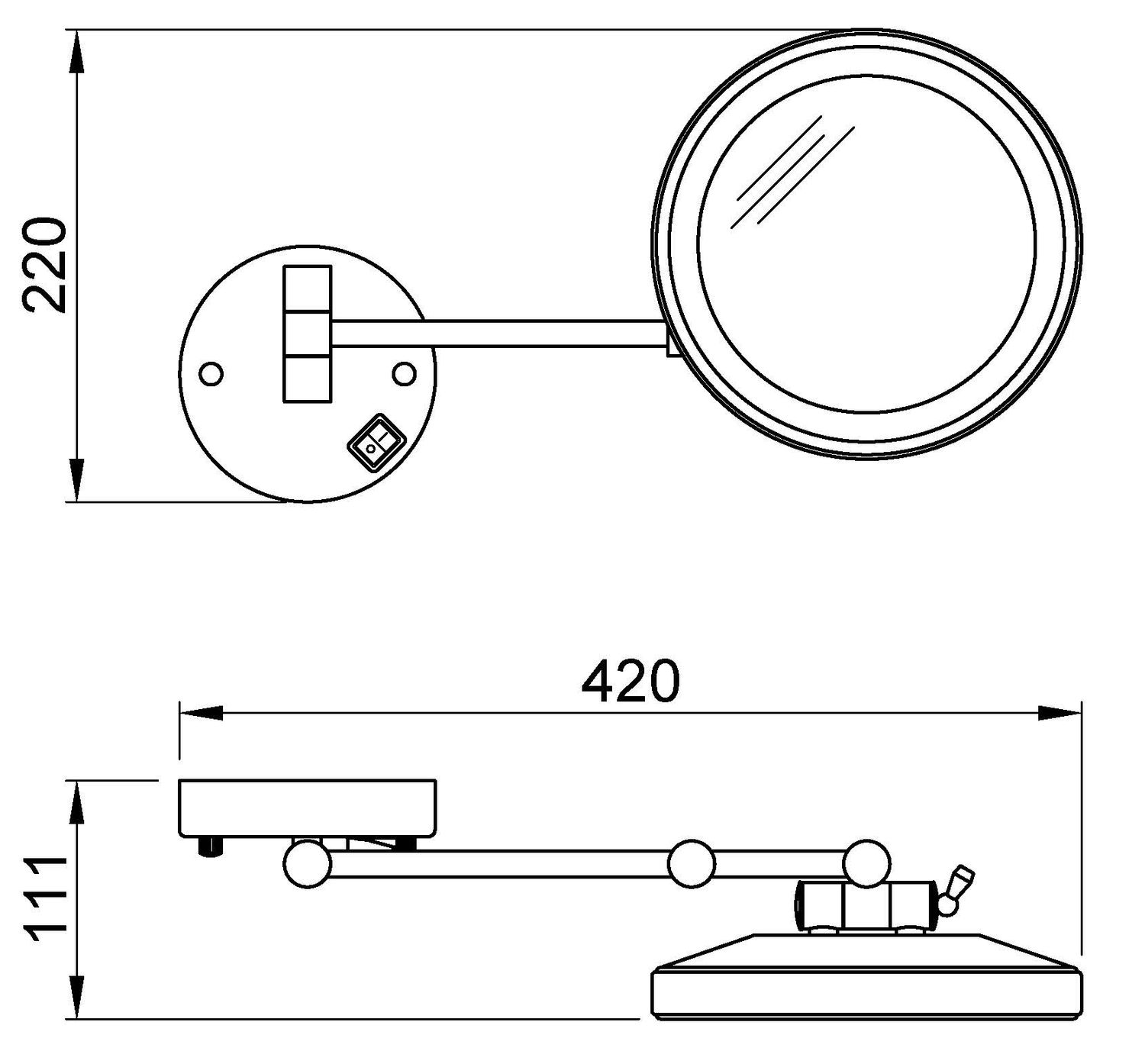 LED Extendable Magnifying Mirror Nofer Vanity in Matte Black