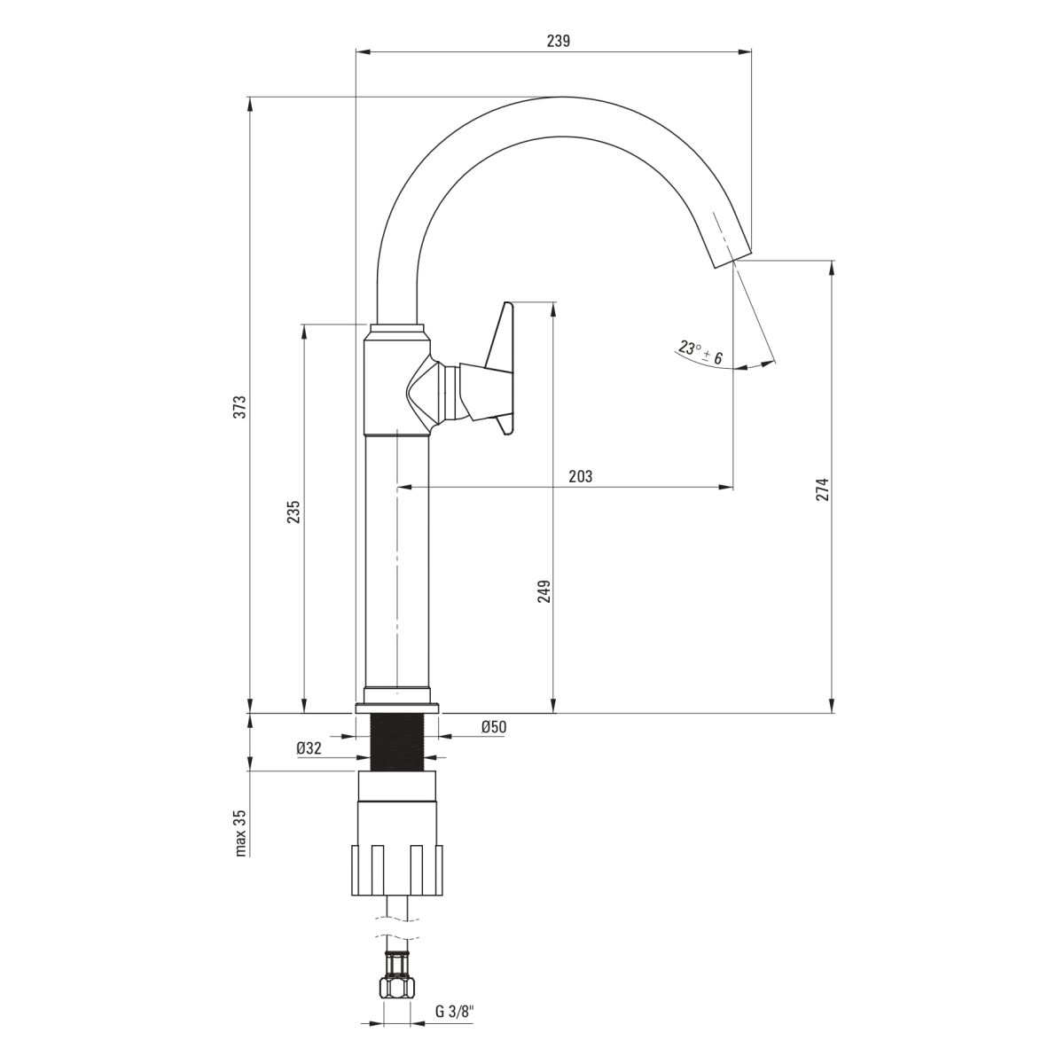 Mitigeur de lavabo rehaussé Deante Temisto 274 sans bonde en PVD laiton brossé - vue 4