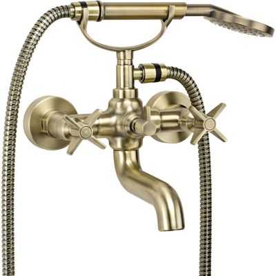 Mélangeur de bain / douche Deante Temisto avec flexible et douchette à main en PVD laiton brossé