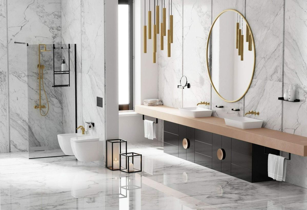 Shower Column Deante Temisto 250 with brushed brass PVD shower mixer
