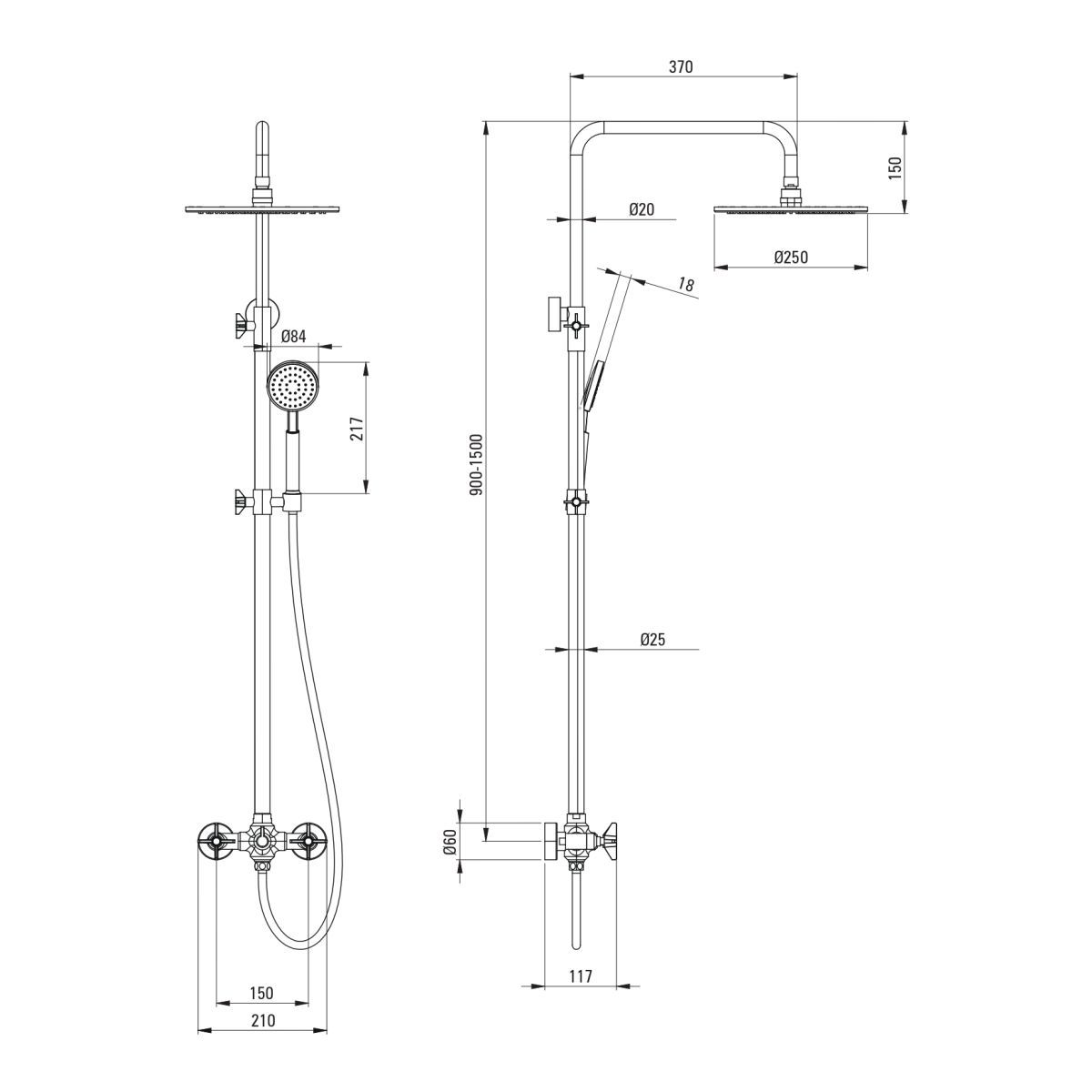 Colonne de douche Deante Temisto 250 avec mitigeur de douche en PVD laiton brossé — vue 4