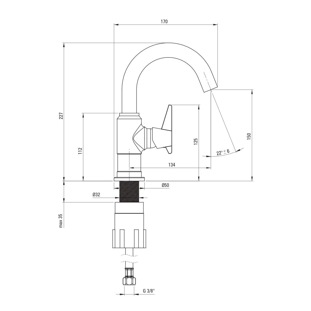 Mitigeur de lavabo Deante Temisto 150 sans bonde en PVD laiton brossé — vue 5