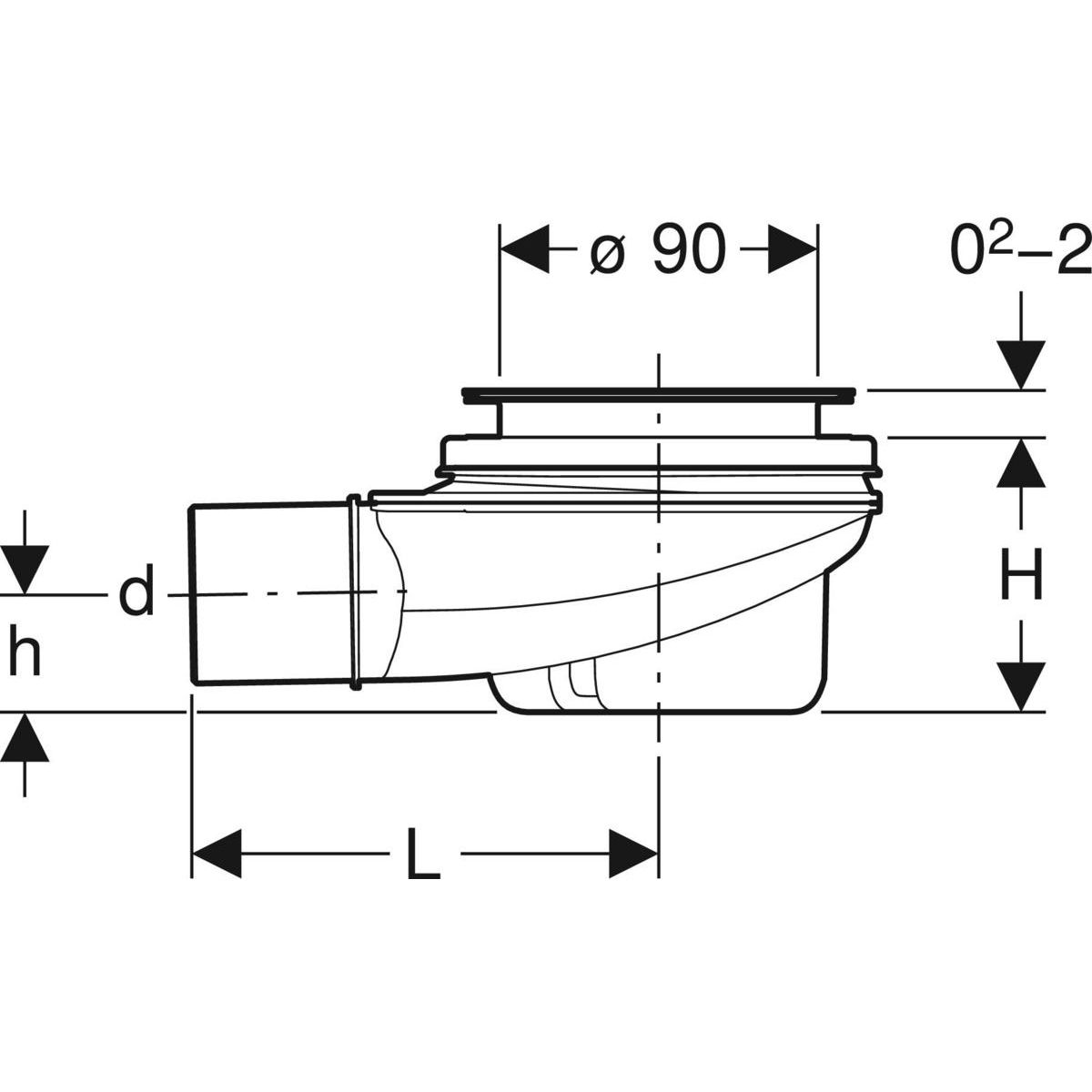 Bonde de receveur de douche Geberit diamètre 90 mm, garde d'eau 50 mm - débit d'évacuation 39 L/min