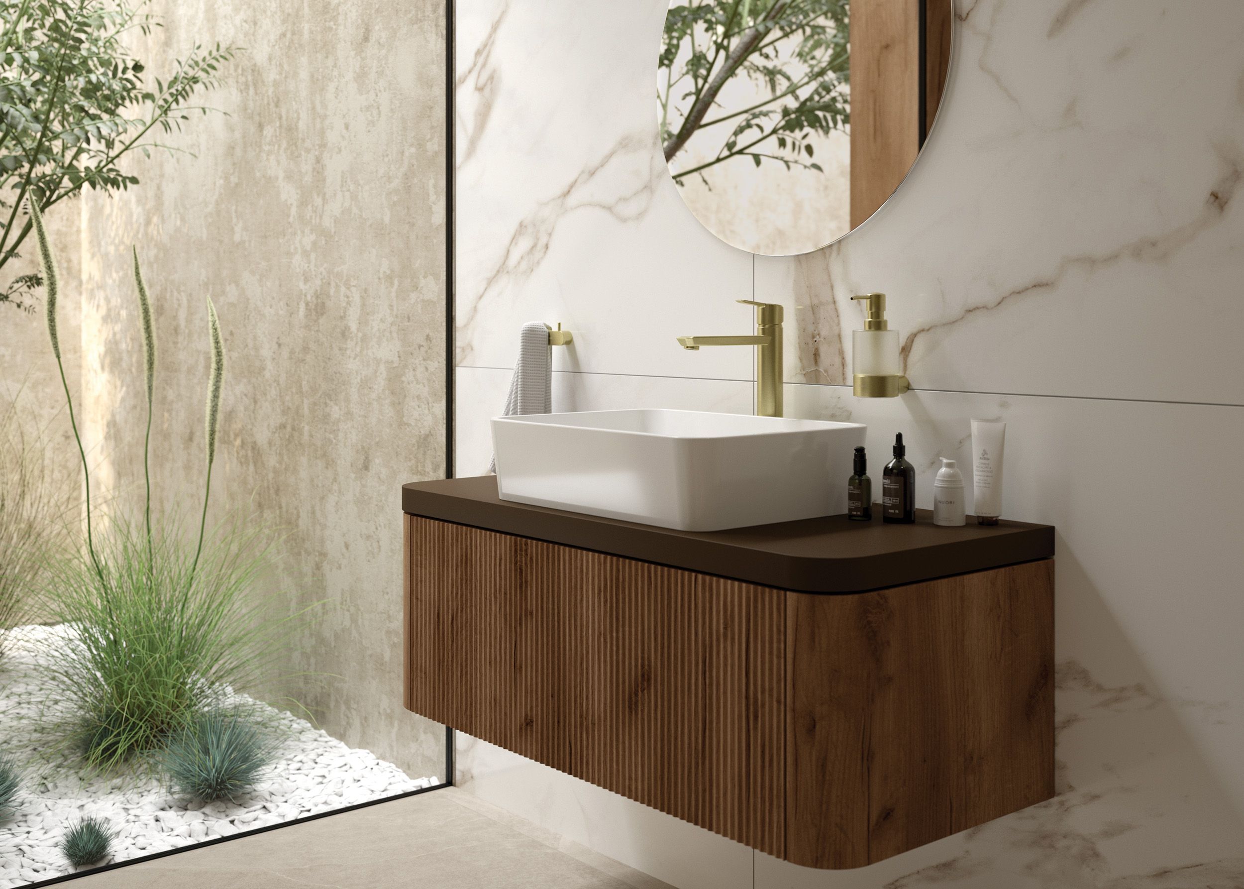Mitigeur de lavabo rehaussé Deante Arnika 225 sans bonde en PVD or brossé - vue 8