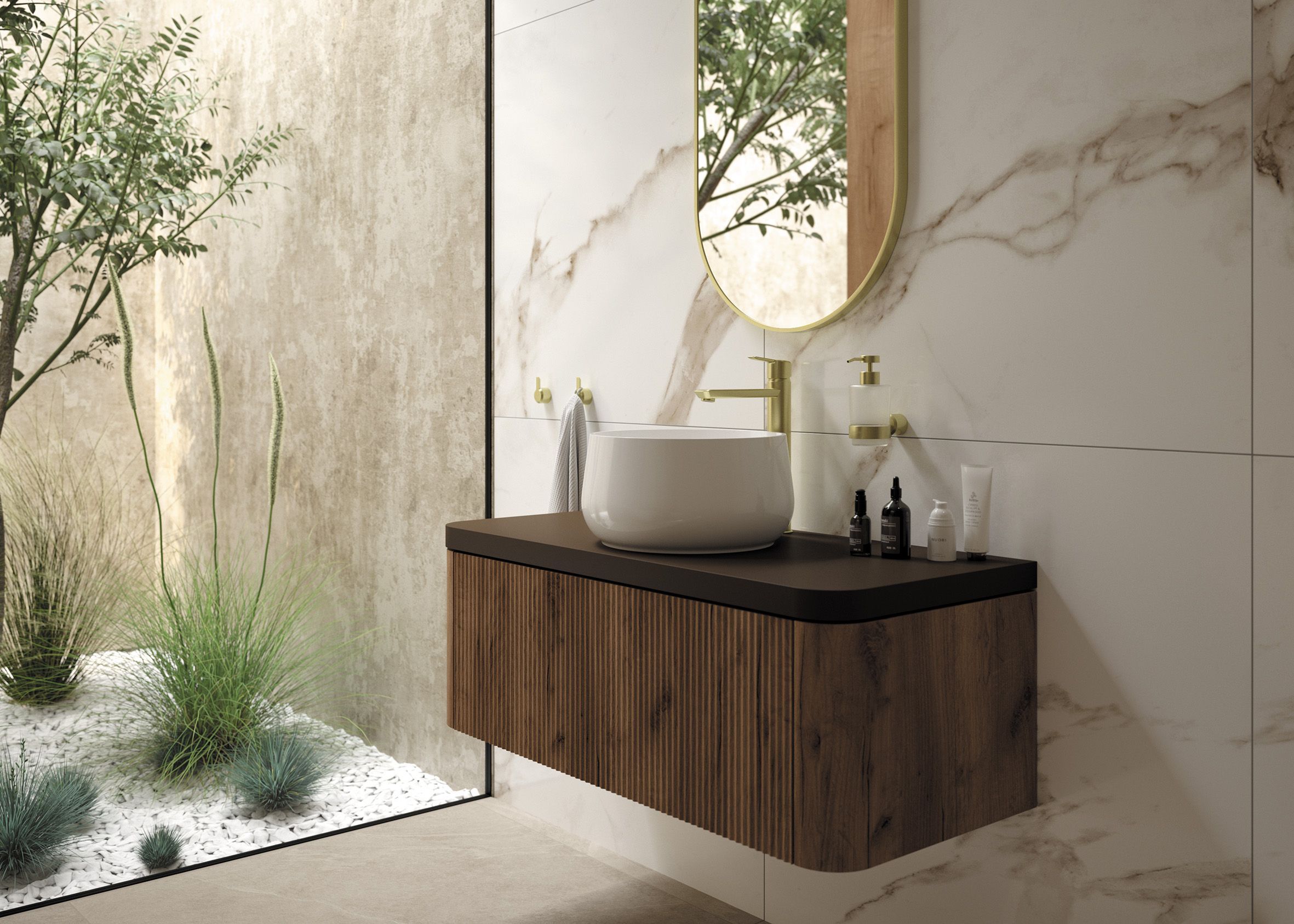 Mitigeur de lavabo rehaussé Deante Arnika 225 sans bonde en PVD or brossé - vue 7