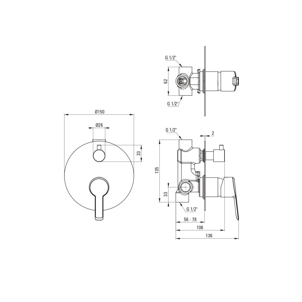 Ensemble de douche encastré Deante Arnika 250 en PVD or brossé - vue 6