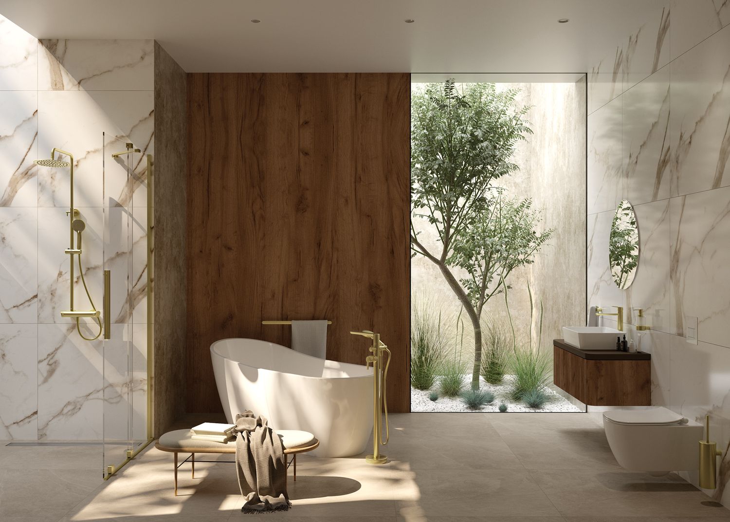 Mitigeur de bain / douche Deante Arnika pour montage au sol en PVD or brossé — vue 3