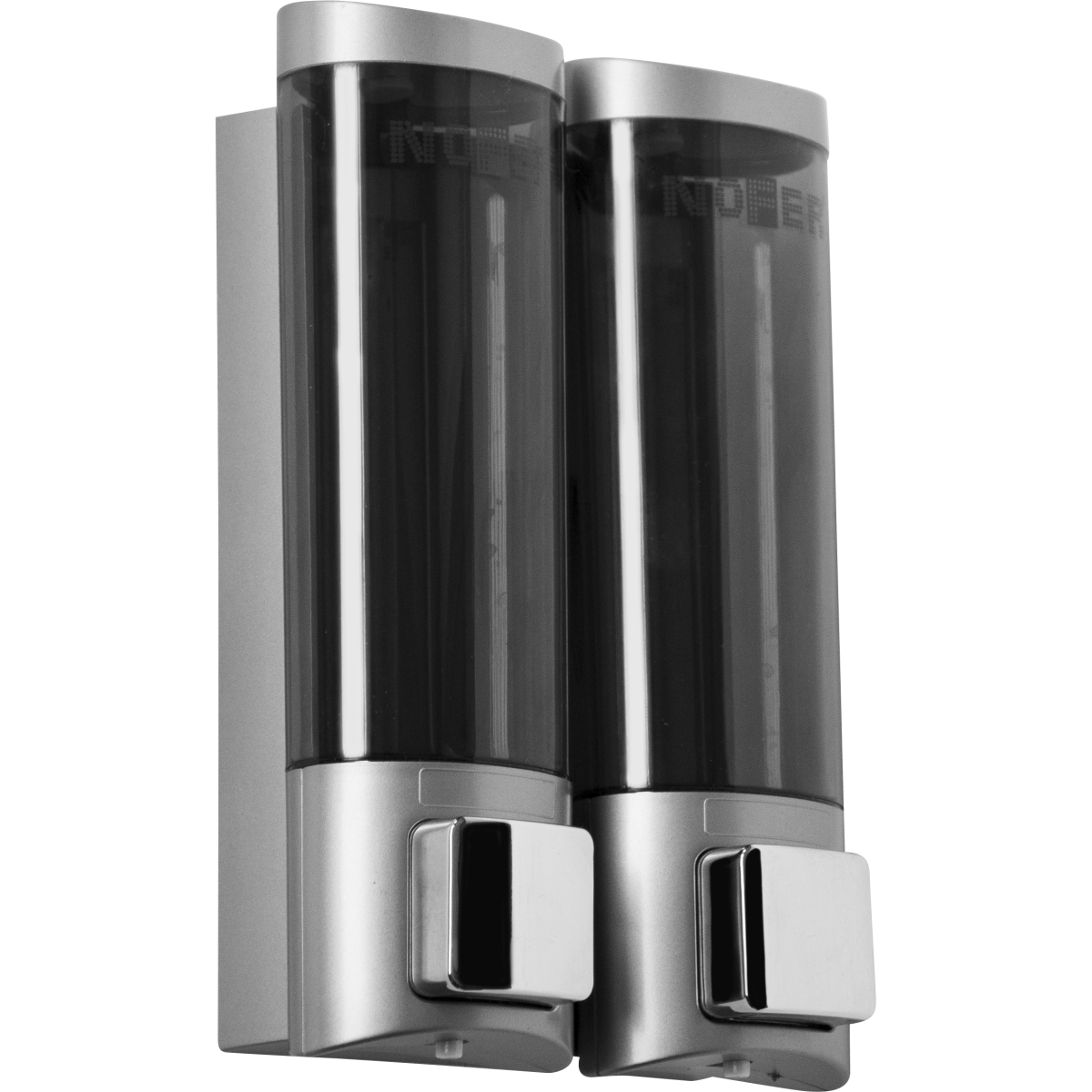 Distributeur de savon liquide double Nofer montage mural en chromé satiné