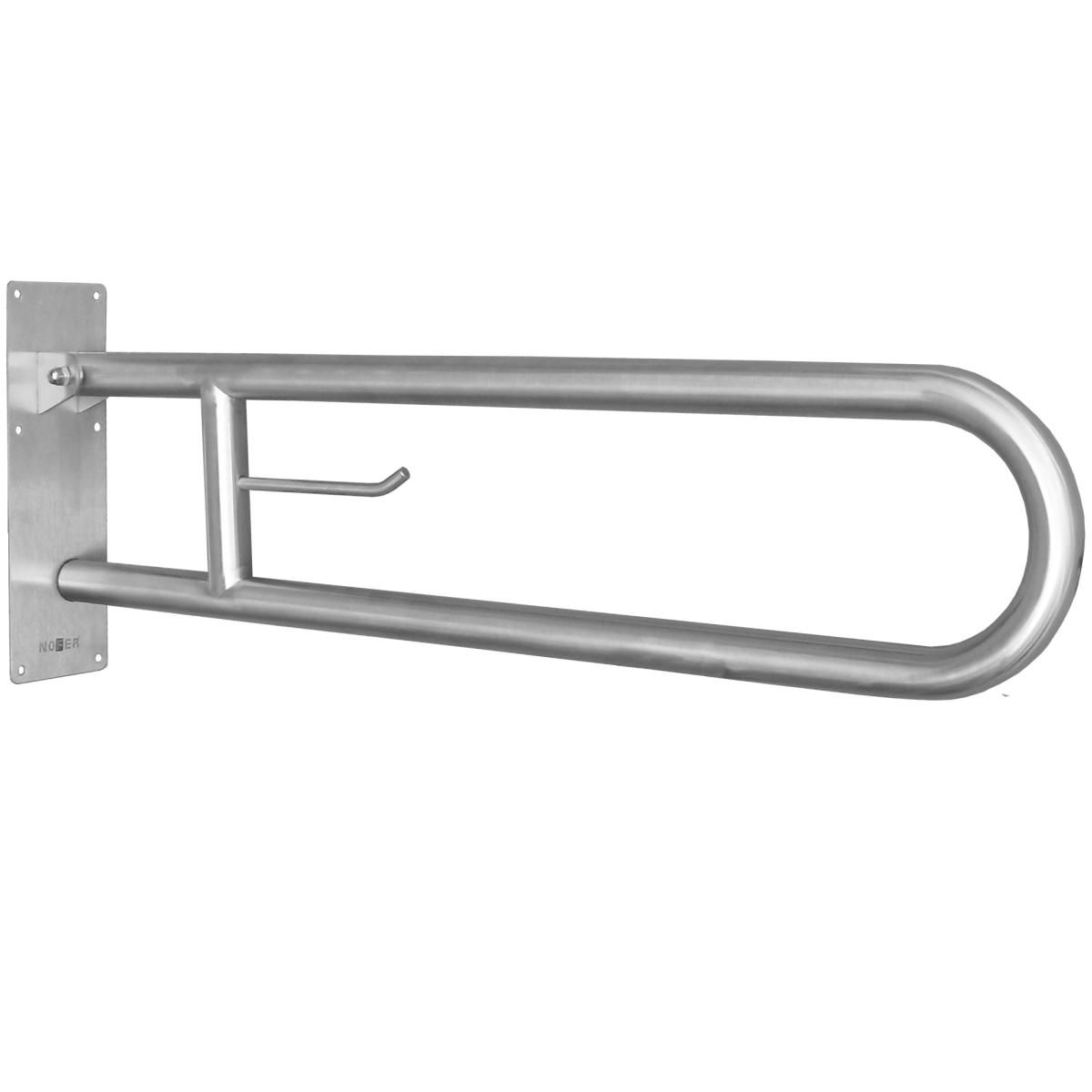 Barre d&#39;appui rabattable 85 cm avec porte rouleau papier hygiénique pour personnes à mobilité réduite Nofer en chromé satiné